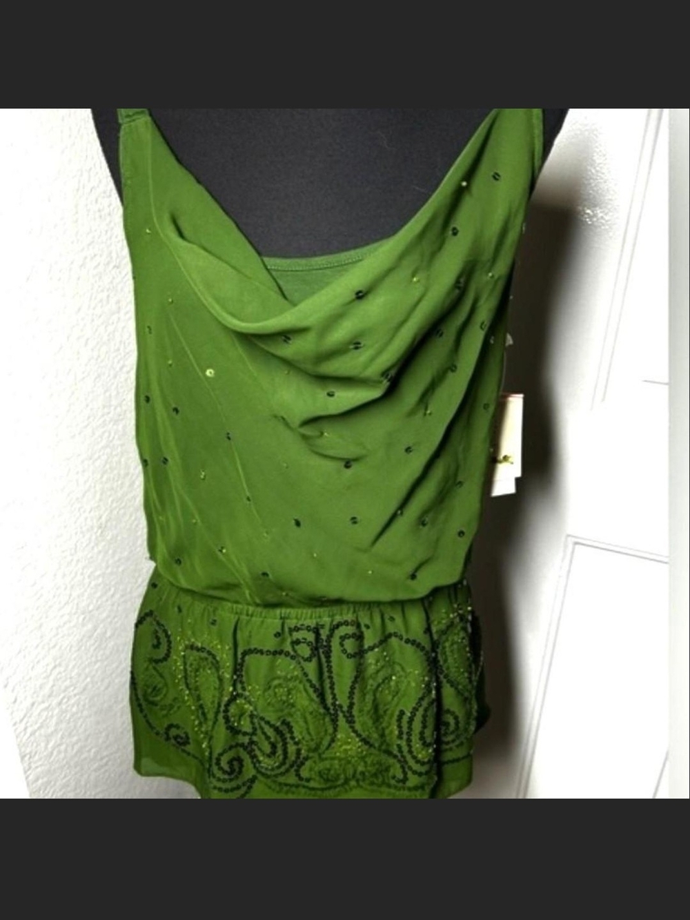 ECI Green Beaded Cowl Neck Camisole
